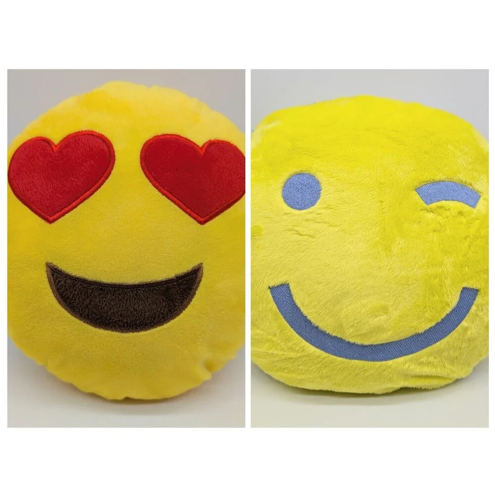 Lot Of Two Round Emoji Plush Pillows Yellow Neon